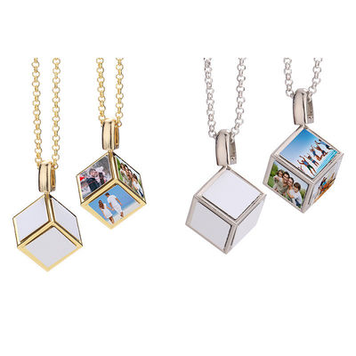 3D Cube Photo Frame Necklace Custom Blank Sublimation Dice Cube Memory Photo Pendant Necklace