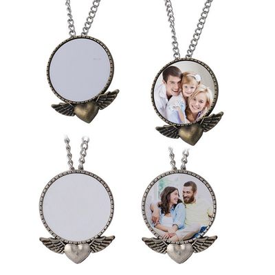 Custom Gift Party Wedding Vintage Brooch Necklace Pendant Sublimation Angel Wings Necklace