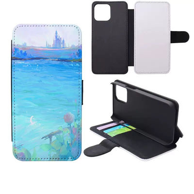Shockproof Black PU Leather Wallet Flip Sublimation Phone Case With Stand For Apple