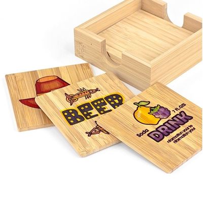Vierkante Sublimatie Bamboe Houten Onderzetter Set Met Houder Aangepaste Houten Theekop Mat Pad Bamboe Onderzetter