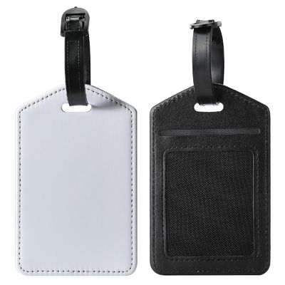 Personalized PU Leather Luggage Tag With Card Slot Back Custom Logo Printed White Blank Rectangle Sublimation Heat Transfer Tag