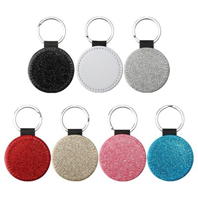 Leather Sublimation Keychain Colorful Blank Single Sided Glitter Keychain Custom Key Tag