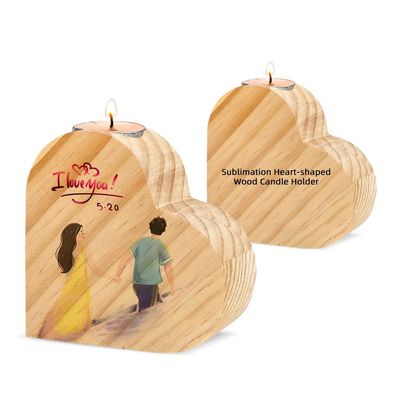 Home Decor Gifts Custom Heart Shape Blank Wooden Sublimation Candle Holder