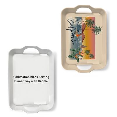 Customizable Printable White Plastic Blanks Desk Dinnerware Trays With Handles Rectangle Sublimation Serving Tray