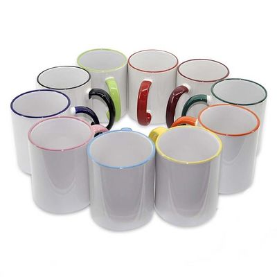 Custom Blank Sublimation Ceramic Mug Rim Colored 11oz Sturdy  Design