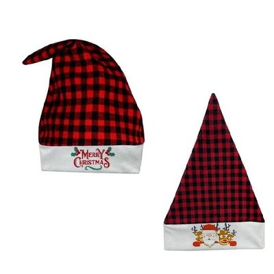 Xmas Sublimation Blank Hats Christmas Festival Party Decoration Short Plush Buffalo Plaid Sublimation Santa Hat
