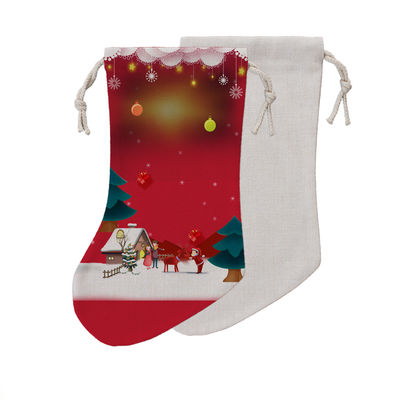 Personalised Christmas Decorations Sublimation Linen Christmas Stockings Blanks With White Cotton Cords