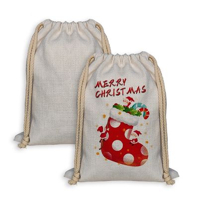 Sublimation Santa Sacks Blanks Custom Printed Logo Packaging Dust Bags Linen Drawstring Sublimation Christmas Gift Bag