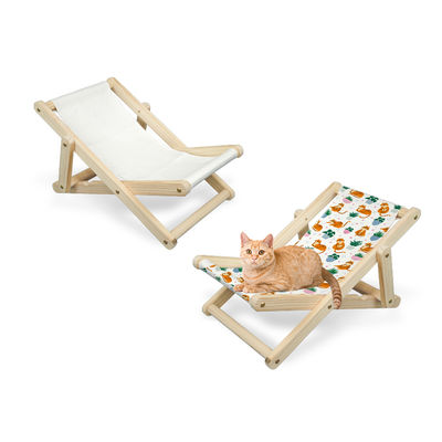 Custom Logo Linen Sublimation Cat Bed Foldable Recliner Solid Wood Cat Sleeping Chair Adjustable Sublimation Pet Bed