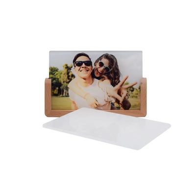 U Shape LED Wooden Base Sublimation Acrylic Photo Panel Customized Light Up Desktop Memorial Photo Frame