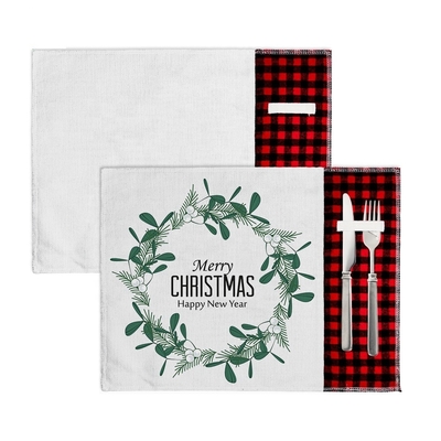 Linen Sublimation Placemat Blanks Custom Printed Christmas Red Plaid Table Mats Sublimation Dish Mat