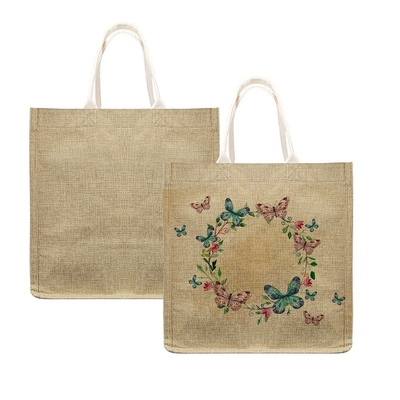 Custom Logo Blanks Sublimation Burlap Tote Bags Reusable Shopping Jute Handbag Linen Sublimation Bag