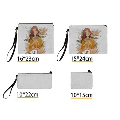 Portable Blank Sublimation Cosmetic Bag Custom Printing Linen Sublimation Makeup Bag With Zipper Wristlet Makeup Bag