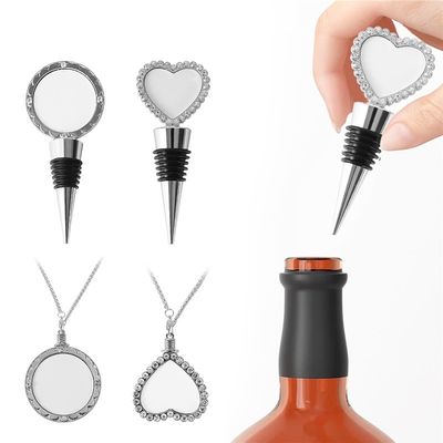 Household Double Sided Sublimation Wine Bottle Stopper With Necklace 2 In 1 Wine Party Decoration
