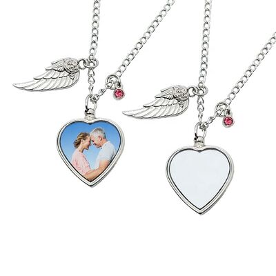 Sublimation Memorial Ash Necklace With Birthstone Personalized Logo Heart Wing Cremation Necklace For Ashes