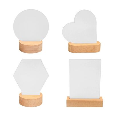 Sublimation Led Acrylic Photo Frame Blanks Wood Base Acrylic Picture Frames Lamp Custom Printing