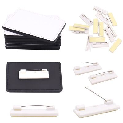 Insignia de sublimación en blanco Impresión personalizada Etiquetas de identificación Insignias de cuero PU Insignia de nombre de sublimación con alfileres